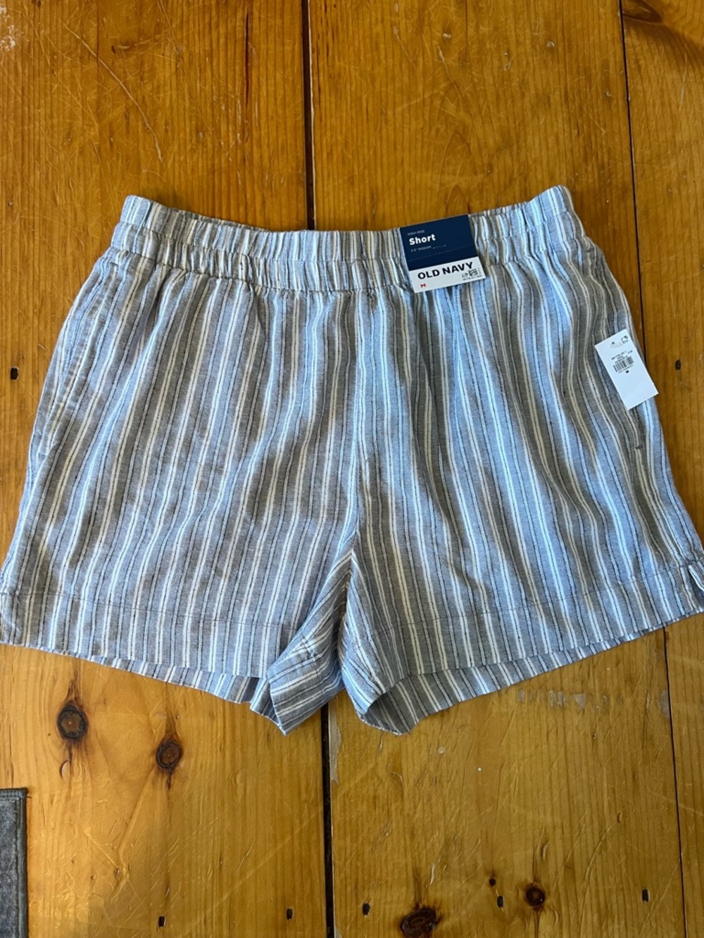 Old Navy Gray and White Striped Elastic Waist Shorts
